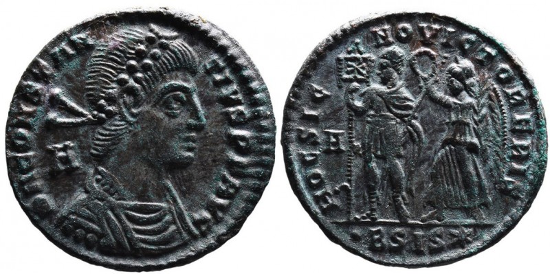 Constantius II AD 324-361, Siscia Mint, ca. AD 350.
Pearl-diademed, draped and c...