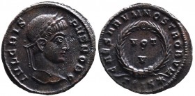 Crispus AD 317-326, as caesar, Siscia Mint, ca. AD 320-321.
Laureate head of Crispus right, IVL CRISPVS NOB C;
VOT_V within wreath, CAESARVM NOSTRORVM...