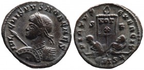 Crispus AD 317-326, as caesar, Siscia Mint, ca. AD 320.
Laureate and cuirassed bust of Crispus left, with shield and spear pointing forward, IVL CRISP...