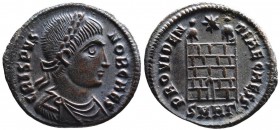 Crispus AD 317-326, as caesar, Heraclea Mint, ca. AD 325-326.
Laureate, draped and cuirassed bust of Crispus right, CRISPVS NOB CAES;
Campgate with tw...