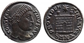 Constantine I the Great AD 307-337, Nicomedia Mint, ca. AD 328-329.
Pearl-diademed head of Constantinus I right, CONSTANTINVS AVG;
Campgate with two t...