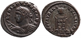 Crispus AD 317-326, as caesar, Trier Mint, ca. AD 321.
Laureate and cuirassed bust of Crispus I left, holding shield and spear pointing forward, IVL C...