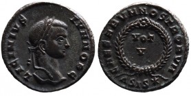 Licinius II AD 317-324, as caesar, Siscia Mint, ca. AD 320-321.
Laureate head of Licinius II right, LICINIVS IVN NOB C;
VOT_V within wreath, CAESARVM ...