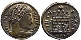 Constantine I the Great AD 307-337, Arles Mint, ca. AD 327.
Laureate head of Constantinus I right, CONSTANTINVS AVG;
Campgate with four turrets and st...