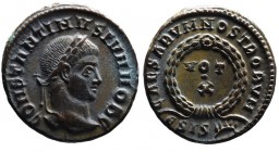 Constantine II AD 317-340, as caesar, Siscia Mint, ca. AD 321-324.
Laureate head of Constantinus II right, CONSTANTINVS IVN NOB C;
VOT_X within wreath...