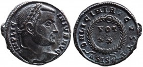 Licinius I 308-324, Siscia Mint, ca. AD 320-321.
Laureate head of Licinius I right, IMP LICINIVS AVG;
VOT_XX within wreath, DN LICINI AVGVSTI around, ...