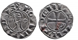 Crusader Kings of Antioch
King Bohemond III. 1162 - 1201 AD. Silver denier.
Helmeted head of king in chain-maille armor, crescent and star to sides, +...