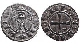 Crusader Kings of Antioch
King Bohemond III. 1162 - 1201 AD. Silver denier.
Helmeted head of king in chain-maille armor, crescent and star to sides, +...