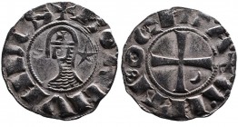 Crusader Kings of Antioch
King Bohemond III. 1162 - 1201 AD. Silver denier.
Helmeted head of king in chain-maille armor, crescent and star to sides, +...