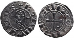 Crusader Kings of Antioch
King Bohemond III. 1162 - 1201 AD. Silver denier.
Helmeted head of king in chain-maille armor, crescent and star to sides, +...