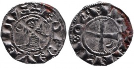 Crusader Kings of Antioch
King Bohemond III. 1162 - 1201 AD. Silver denier.
Helmeted head of king in chain-maille armor, crescent and star to sides, +...