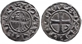 Crusader Kings of Antioch
King Bohemond III. 1162 - 1201 AD. Silver denier.
Helmeted head of king in chain-maille armor, crescent and star to sides, +...