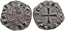 Crusader Kings of Antioch
King Bohemond III. 1162 - 1201 AD. Silver denier.
Helmeted head of king in chain-maille armor, crescent and star to sides, +...