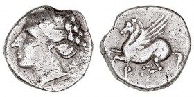 MONEDAS ANTIGUAS
CORINTO
Dracma. AR. (circa 350-300 a.C.) A/Cabeza de Afrodita a izq., detrás K. R/Pegaso a izq., entre las patas letra. 2,44 g. BCD...