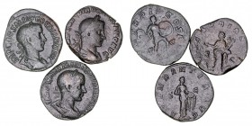 IMPERIO ROMANO
LOTES DE CONJUNTO
Sestercio. AE. Lote de 3 monedas. Volusiano (CONCORDIA) y Gordiano III (2) Muy comercial. MBC