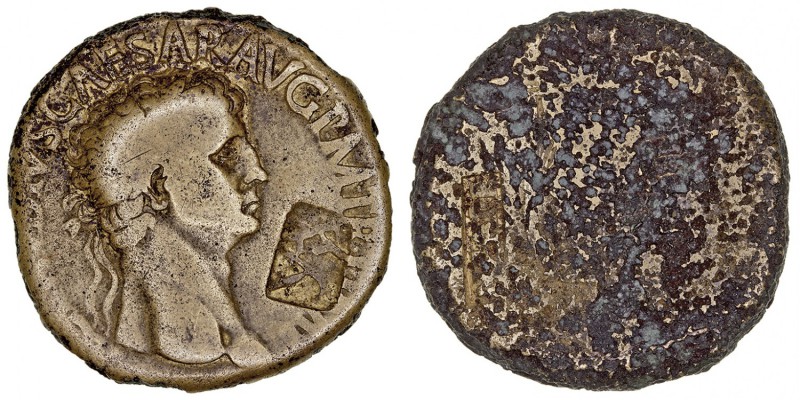IMPERIO ROMANO
CLAUDIO
Sestercio. AE. Resello ¿griego? dentro de cartela bajo ...