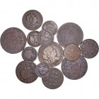 MONARQUÍA ESPAÑOLA
LOTES DE CONJUNTO
Lote de 14 monedas. AE. Variados valores y casi todas de Isabel II. MBC+ a BC-