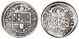 MONARQUÍA ESPAÑOLA
CARLOS III Pretendiente
2 Reales. AR. Barcelona. 1712. 4,41 g. CAL.28. Escasa. BC