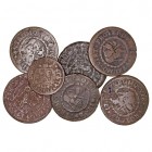 MONARQUÍA ESPAÑOLA
FELIPE V
Lote de 7 monedas. AE. 2 Maravedís y 4 Maravedís (6) Segovia. BC- a RC