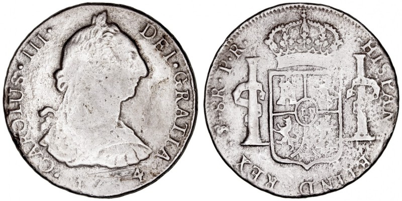 MONARQUÍA ESPAÑOLA
CARLOS III
8 Reales. AR. Potosí PR. 1784. 20,71 g. CAL.991....