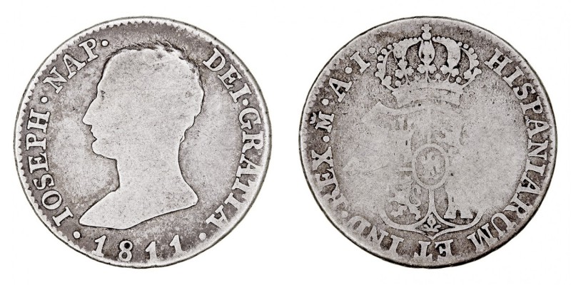MONARQUÍA ESPAÑOLA
JOSÉ I
4 Reales. AR. Madrid AI. 1811. 5,63 g. CAL.55. BC/BC...