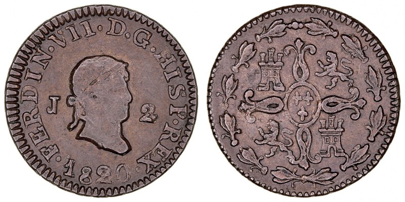 MONARQUÍA ESPAÑOLA
FERNANDO VII
2 Maravedís. AE. Jubia. 1820. CAL.1587. EBC