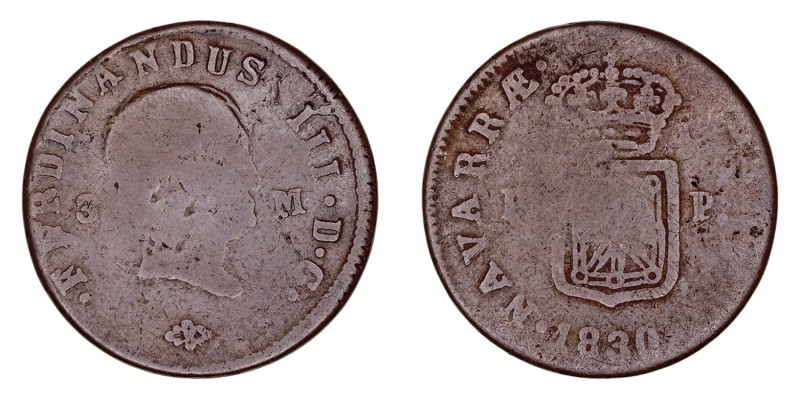 MONARQUÍA ESPAÑOLA
FERNANDO VII
3 Maravedís. AE. Pamplona. 1830. (Fernando III...