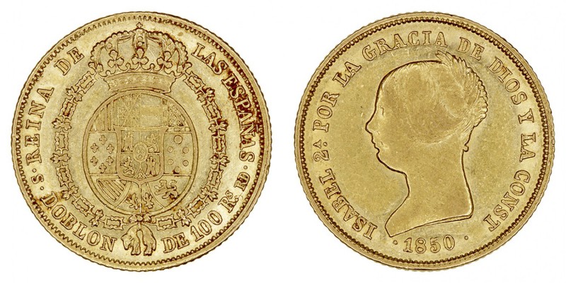 MONARQUÍA ESPAÑOLA
ISABEL II
Doblón de 100 Reales. AV. Sevilla RD. 1850. 8,14 ...