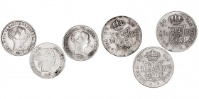 MONARQUÍA ESPAÑOLA
ISABEL II
Lote de 3 monedas. AR. Real. 1852 y 1855 Sevilla y 1857 Barcelona. MBC a BC