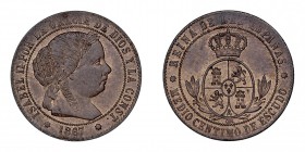 MONARQUÍA ESPAÑOLA
ISABEL II
1/2 Céntimo de Escudo. AE. Sevilla OM. 1867. CAL.679. Acuñación algo floja, si no SC/SC-. Muy escasa así