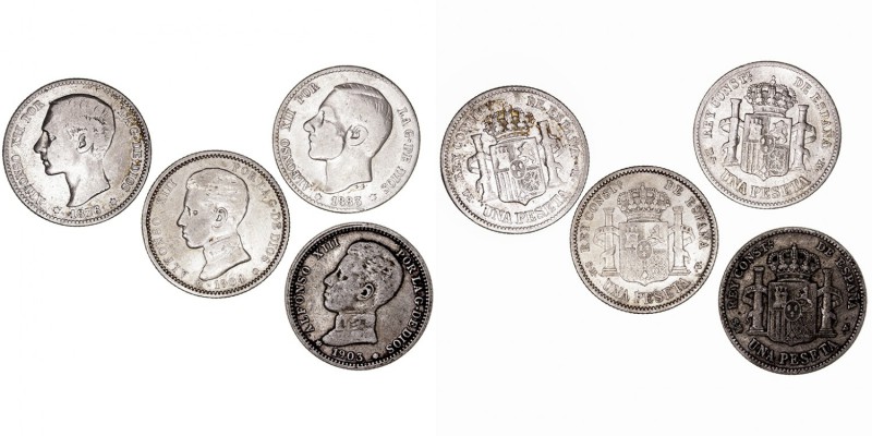 LA PESETA
LOTES DE CONJUNTO
Lote de 4 monedas. AR. Peseta 1876, 1883, 1903 y 1...