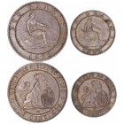 LA PESETA
GOBIERNO PROVISIONAL
Lote de 2 monedas. AE. Céntimo y 2 Céntimos 1870. EBC- a MBC