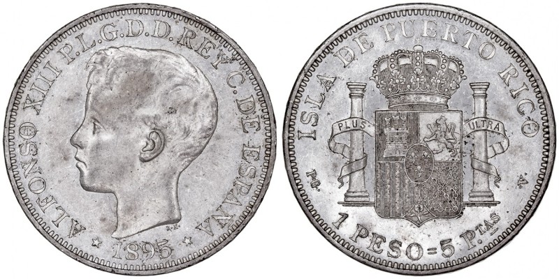 LA PESETA
ALFONSO XIII
Peso. AR. Puerto Rico. 1895 PGV. 24,86 g. CAL.82. Liger...