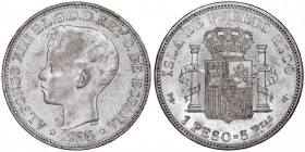 LA PESETA
ALFONSO XIII
Peso. AR. Puerto Rico. 1895 PGV. 24,86 g. CAL.82. Ligeras rayitas conservando restos de brillo original, si no EBC+. Muy rara...