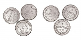 LA PESETA
EMISIONES LOCALES
Lote de 3 monedas. NI. Gobierno de Euzkadi. 2 Pesetas 1937 (3) EBC