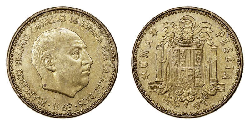 LA PESETA
ESTADO ESPAÑOL
Peseta. AE. 1963 *19-64. CAL.91. Pátina irregular en ...