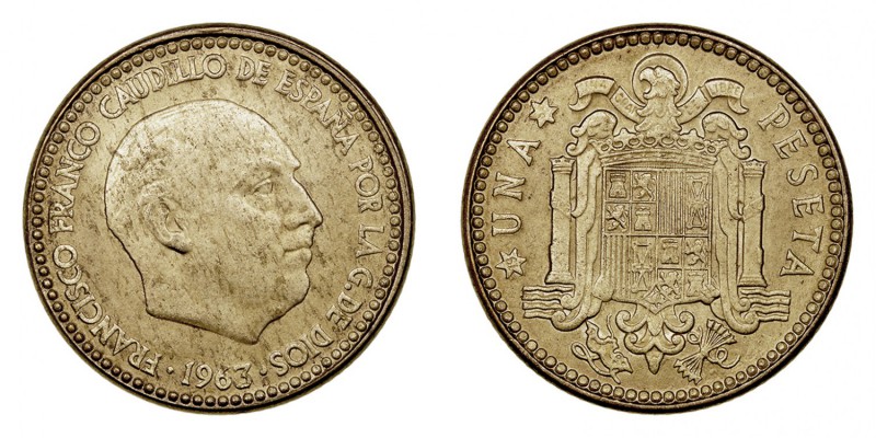 LA PESETA
ESTADO ESPAÑOL
Peseta. AE. 1963 *19-67. CAL.94. Segunda estrella dif...