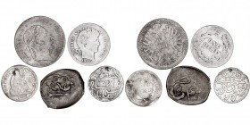 MONEDAS EXTRANJERAS
LOTES DE CONJUNTO
Lote de 5 monedas. AR. Austria 20 Kreuzer 1869; EE.UU. 1/2 Dime 1852 y Dime 1890; Marruecos 1/20 Rial 1321 H. ...