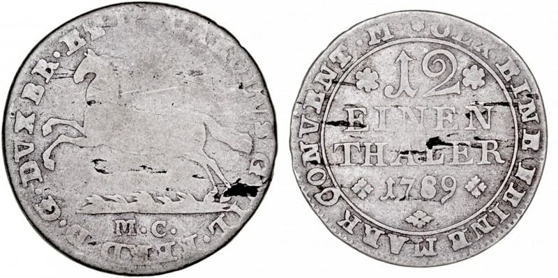 MONEDAS EXTRANJERAS
ALEMANIA
Carlos I. 1/12 Thaler. AR. 1789. Brunswick-Wolfen...