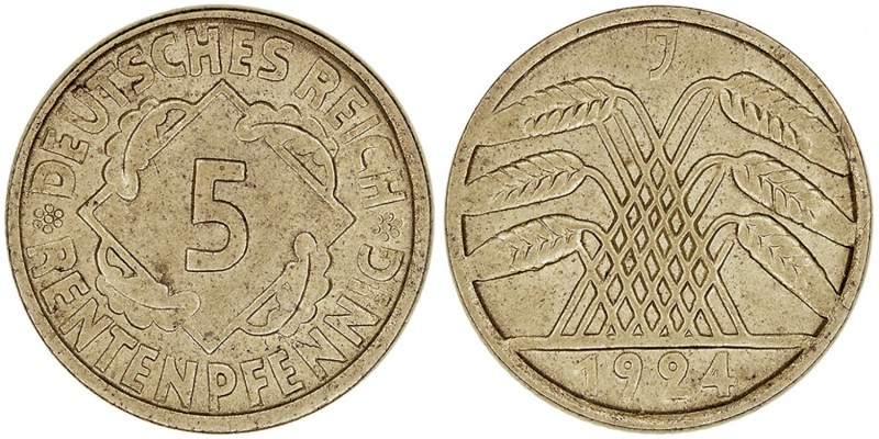 MONEDAS EXTRANJERAS
ALEMANIA
5 Rentenpfennig. AE. 1924 J. KM.32. SC-