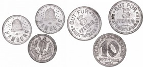 MONEDAS EXTRANJERAS
ALEMANIA
Lote de 3 monedas. Aluminio. Hamburg 5 Pfennig (2) y Magdeburg 10 Pfennig 1921. MBC+ a MBC
