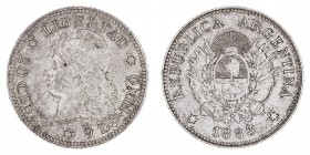 MONEDAS EXTRANJERAS
ARGENTINA
20 Centavos. AR. 1833/2. 4,94 g. KM.27. Tonalidad del tiempo, si no EBC-