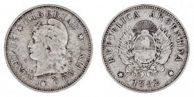 MONEDAS EXTRANJERAS
ARGENTINA
20 Centavos. AR. 1882. 4,96 g. KM.27. BC+