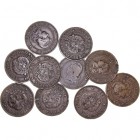 MONEDAS EXTRANJERAS
ARGENTINA
Lote de 10 monedas. AE. 2 Centavos 1883, 1884 (4), 1890 (4) y 1893. MBC a BC