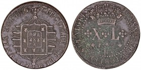 MONEDAS EXTRANJERAS
BRASIL
Juan VI. 40 Reis. AE. 1822 R. G.7,09. Punto de verdín en anv., si no MBC-/MBC