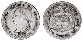 MONEDAS EXTRANJERAS
COLOMBIA
50 Centavos. AR. 1881. 12,57 g. KM.177,1. Escasa. MBC