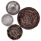 MONEDAS EXTRANJERAS
ESTADOS UNIDOS
Lote de 4 monedas. AR/AE. Dime 1871 (agujerito), 1/2 Dime 1872 (agujerito), Cent 1856 y (1864) Golpes y marcas. B...