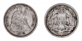 MONEDAS EXTRANJERAS
ESTADOS UNIDOS
1/2 Dime. AR. 1872. 1,24 g. KM.91. Algo sucia, si no MBC/MBC+. Escasa