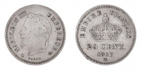MONEDAS EXTRANJERAS
FRANCIA
Napoleón III. 20 Céntimos. AR. 1867 BB. KM.808,1. MBC