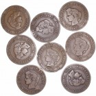 MONEDAS EXTRANJERAS
FRANCIA
Lote de 8 monedas. AE. 5 Céntimos (de 1874 a 1897) KM.821,5. MBC- a BC-